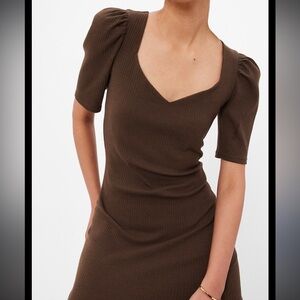 GAP Sweetheart Brown Ribbed Midi Dress